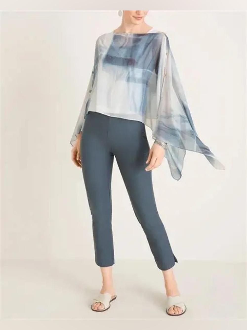 Marla Wynne for Chicos Multicolor Chiffon Convertible Poncho. NWT